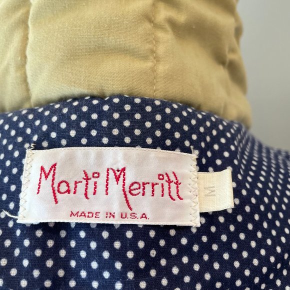 Marti Merritt Vintage 70s Quilted Vest Biege/Blue White Polka Dot Women’s Size M - Picture 4 of 11